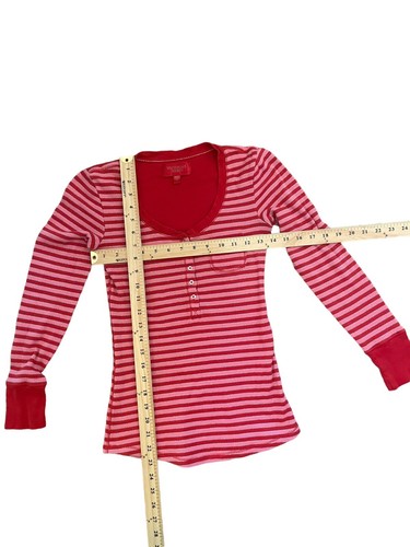 VICTORIA’S SECRET red pink silver Henley PAJAMA Set Long Sleeve/ Pants Small - Picture 8 of 9