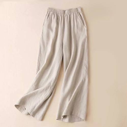 Pantalones Palazzo Sueltos Algodón Lino Algodón Lino Verano Cintura Cordón Pierna Ancha - Imagen 5 de 22