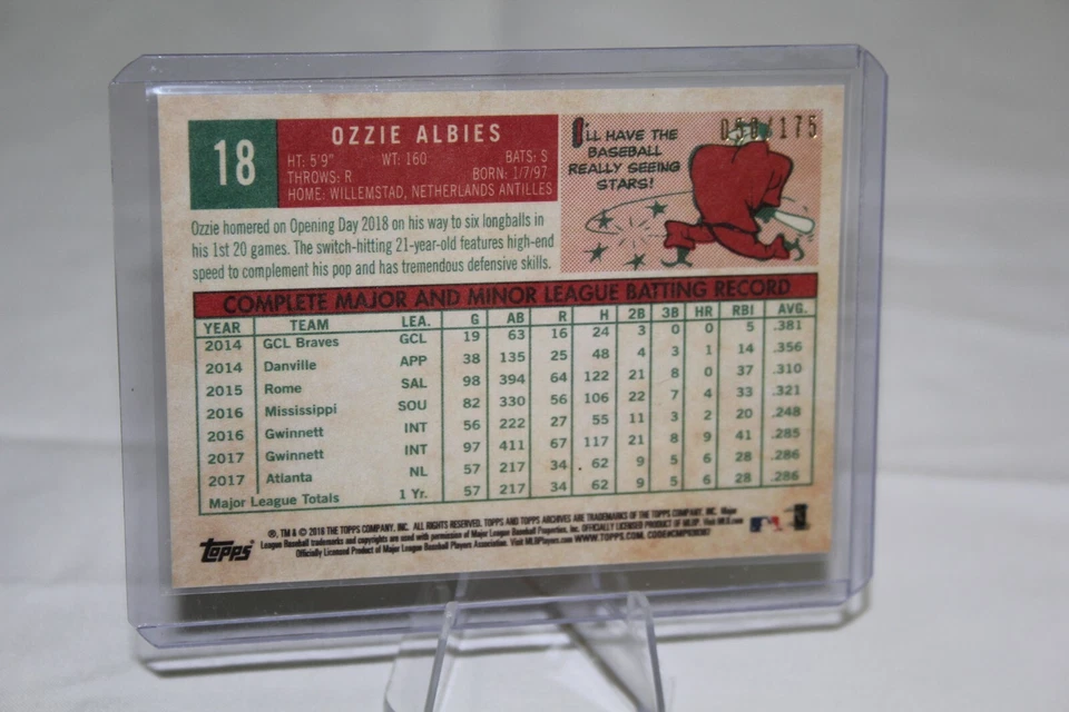 2018 OZZIE ALBIES Topps Archives 1959 Design Purple (050/175) #18 Rookie RC - Image 4 of 4