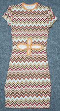 Rue21 Bodycon Cutout Dress Womens XS Multicolor Chevron Stretch Short Sleeve New