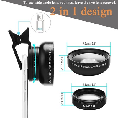 High Clarity Phone Lens: 0.45X Wide Angle, 12.5X Macro, Universal for iPhone 