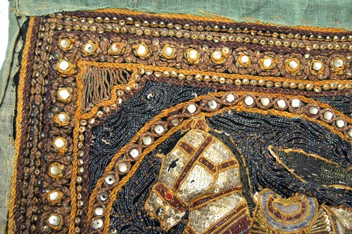 Antique Vintage Embossed Embroidery HORSE India Art Textile 15 1/2" x 15 1/2" - Picture 3 of 8