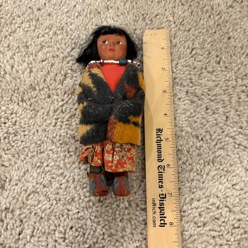 Vintage Handmade Native-Inspired Doll With Floral Skirt & Bead Necklace - Picture 2 of 7