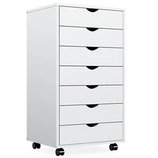 Wooden Mobile File Storage Cabinet with 7 Drawers and Wheels - Office Organizer