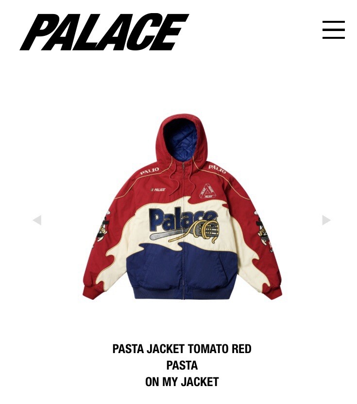 PALACE SKATEBOARDS PASTA JACKET TOMATO RED SIZE SMALL WINTER 2024  