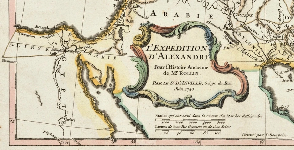 Mapa "L'Expédition d'Alexandre" (Alejandro Magno/Oriente Medio) D'Anville, 1740 Foto 3 de 4