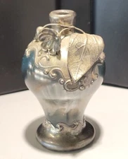 Vintage Art Nouveau Hand Blown Glass W/ Silver Overlay Bud Vase