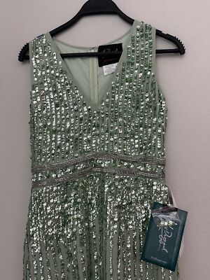 sachin and babi light blue dress Mac Duggal Green Sequin Sleeveless V-Neck Evening Gown Dress 93606 Size 0