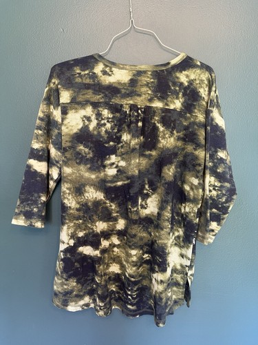 Woman Within Size 14/16 Green Tie Dye Thermal Henley - Picture 3 of 3