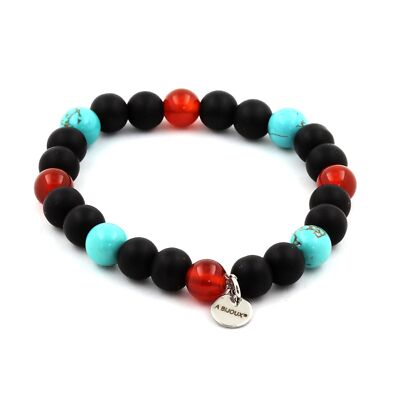 Minerals And Precious Stones. Bracelet Beads Red Agate + Turquoise + Onyx