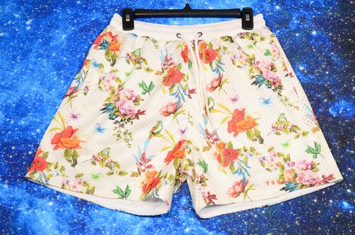 YoungLA Gym Shorts Mens Medium Multicolor Floral Drawstring Mesh Workout White