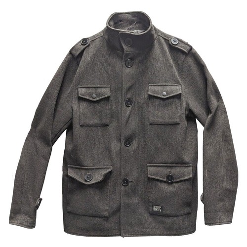 KR3W MANTEAU POIS MILITAIRE HOMME QUATRE POCHES FERMETURE BOUTONNÉE COMPLÈTE GRIS L  - Photo 1 sur 10