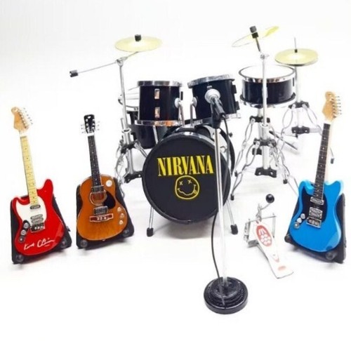 Miniature Drum Set Black Guitars free Mic Special Edition Musical Display 1/12 - Picture 5 of 5
