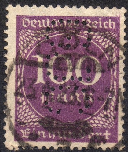 GERMANY 1923 - PERFIN - Used 100 Mk Circle Figures #DR2
