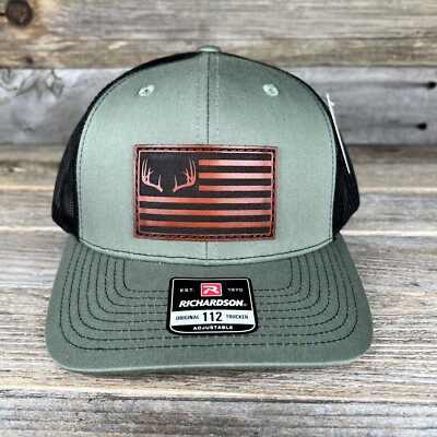 Deer Antlers Flag Leather apatch Richardson Trucker Hat