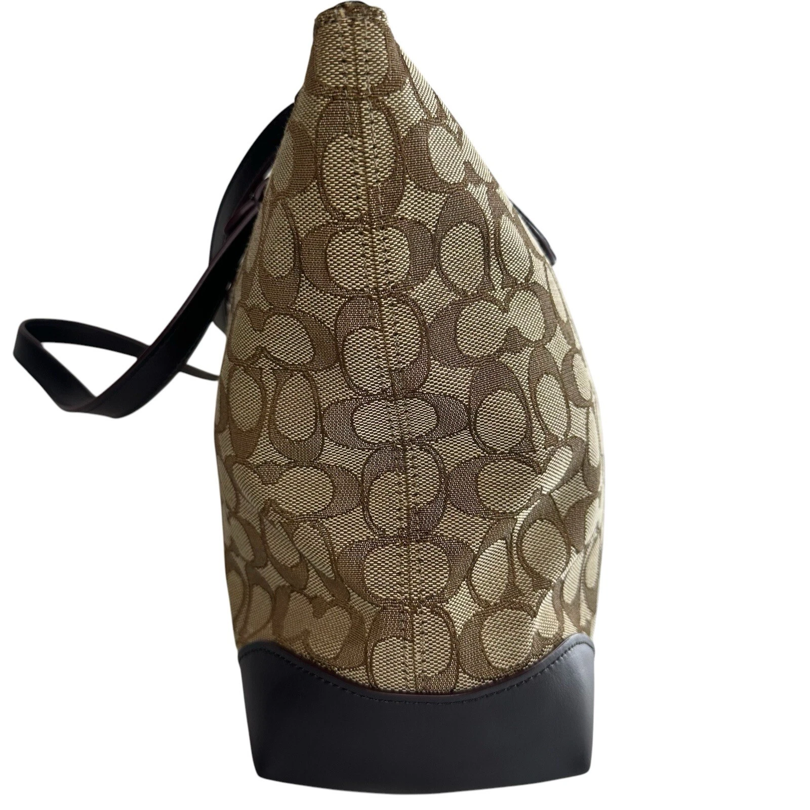 Borsa a tracolla Coach Signature City Tote con cerniera tela jacquard pelle marrone