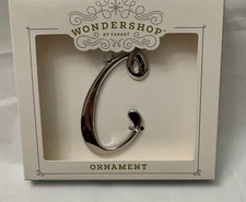 Boxed Metal Monogram Christmas Tree Ornament Silver Letter C