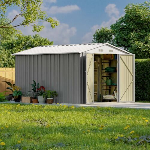 8 x 10 Metal Storage Shed, Outdoor Shed for Backyard Garden Patio Lawn, Grey