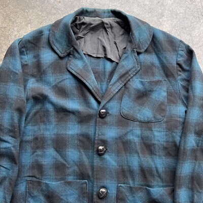 Vintage 60s 70s Pendleton Shadow Plaid Button Up Jacket Mens Size