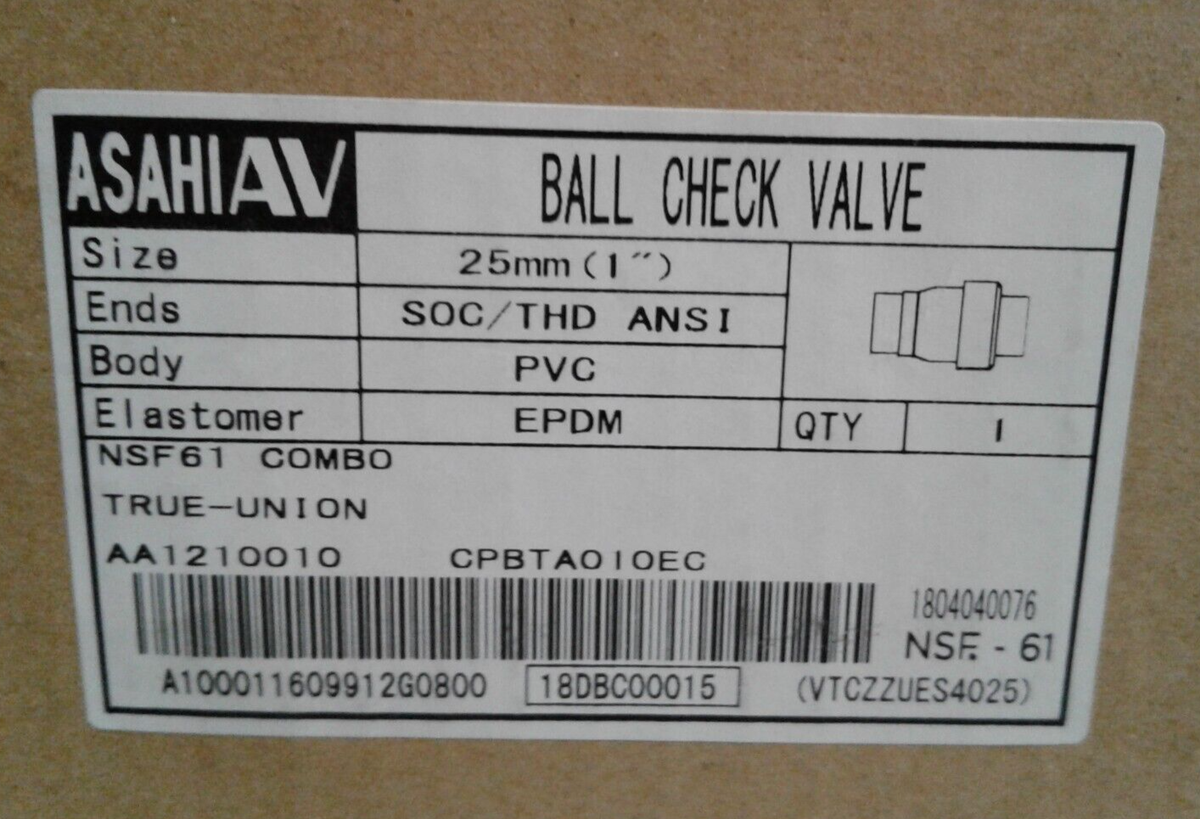 Qty 3 Asahi AV AA 1210010 Ball Check Valve 18DBC00015 1