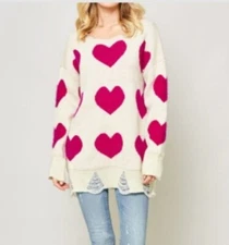 Promesa Oversized Fuzzy Heart Sweater
