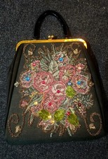 XL Vtg 1930s Micro Petit Point Needlepoint Flowered Tapestry Purse Handbag