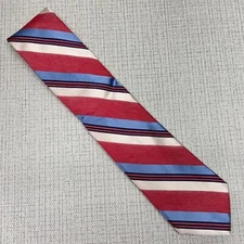 Ike Behar Striped Necktie Silk Linen Blend Red Blue White USA Made NWT