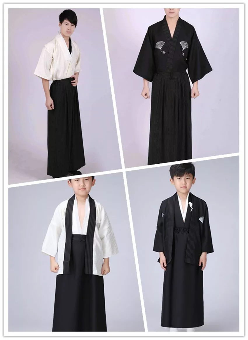 Men Boys Traditional Japanese Kimono Yukata Samurai Robe Halloween