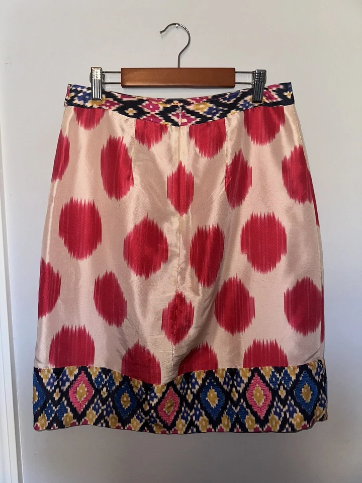 Falda Lápiz Anthropologie Maeve Acuarela Ikat 100% Seda Rosa Azul Talla 4 Foto 3 de 4