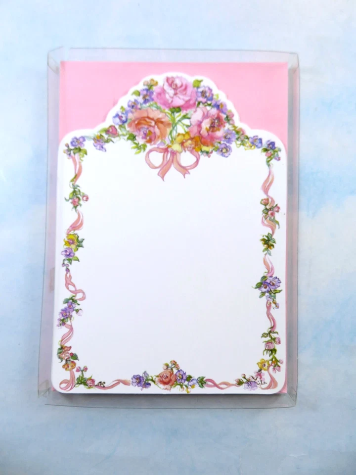 Convites cartões planos em branco Christina Ladas fita floral 6 com 7 envelopes rosa - Imagem 2 de 4