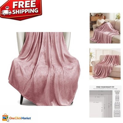 All-Season Soft Dusty Pink Fleece Throw Blanket   Lightweight & Easy Care 50x60
