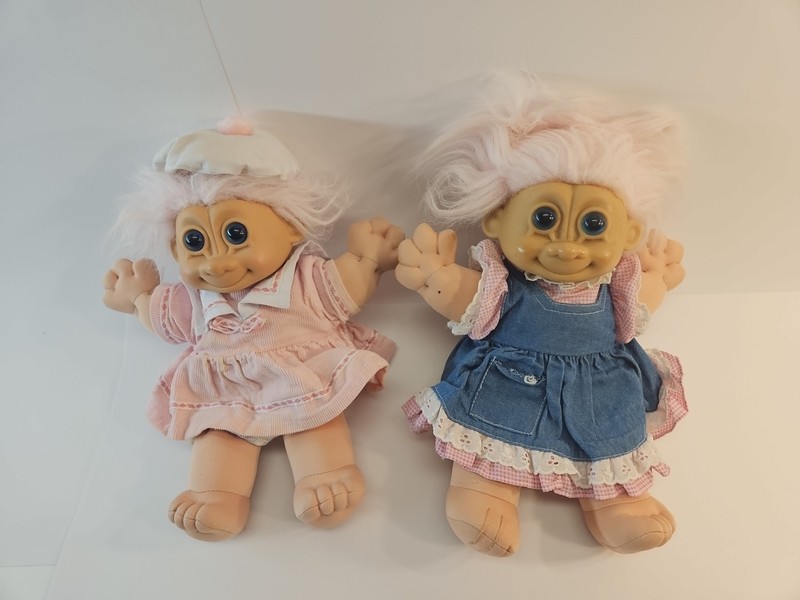 Set Of 2 Russ Troll Kidz Doll  12” Daisy Denim Pink Check Lace Dress Sailor
