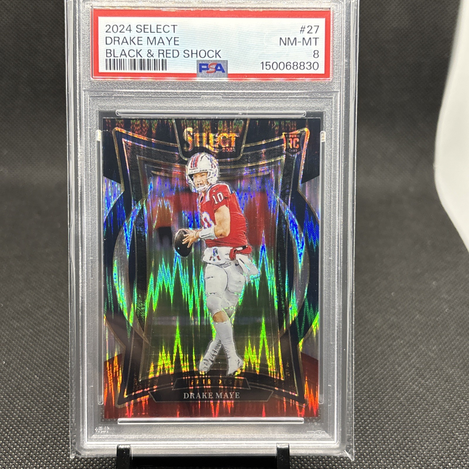 2024 Select Drake Maye Concourse RC Black and Red Prizm Shock #27 Patriots PSA 8