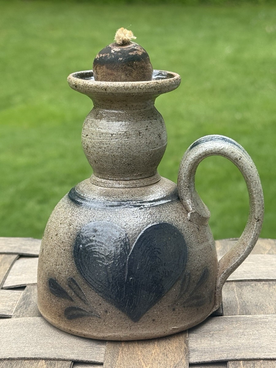 Rowe Pottery Works Heart Bottle Jug Oil Lamp Salt Glaze Stoneware