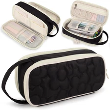 Pencil Case For Girls,Flower Quilted Large Capacity Pencil Pouch With 2 Compartm