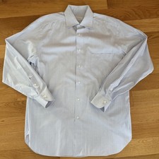 Ermenegildo Zegna Men's White Blue Windowpane L/S Dress Shirt Size 42 16.5