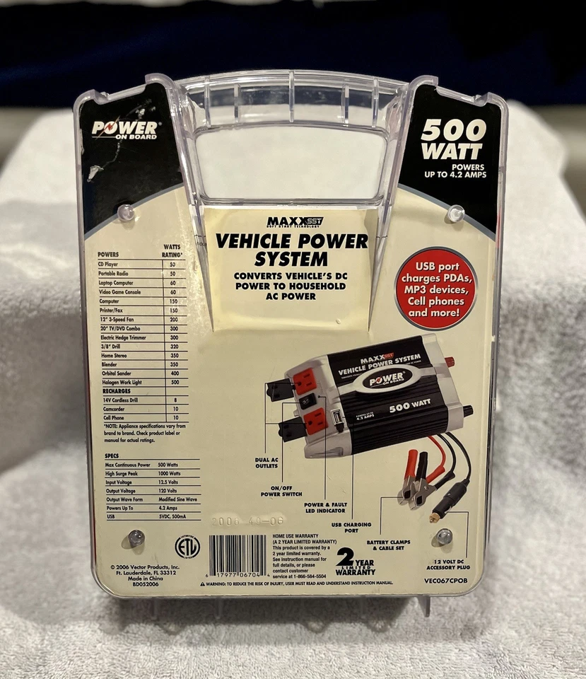 New Power on Board MAXX SST Vehicle Power System Power Inverter 500 Watts + USB - Image 2 of 3