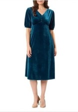 Briggs Women's Velvet Pockets Soft DressShort Sleeve Teal Green Size L