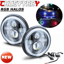 7 Inch Led Headlight Rgb Multi-color Angel Eye Drl Ring Light Fits Jeep Wrangler