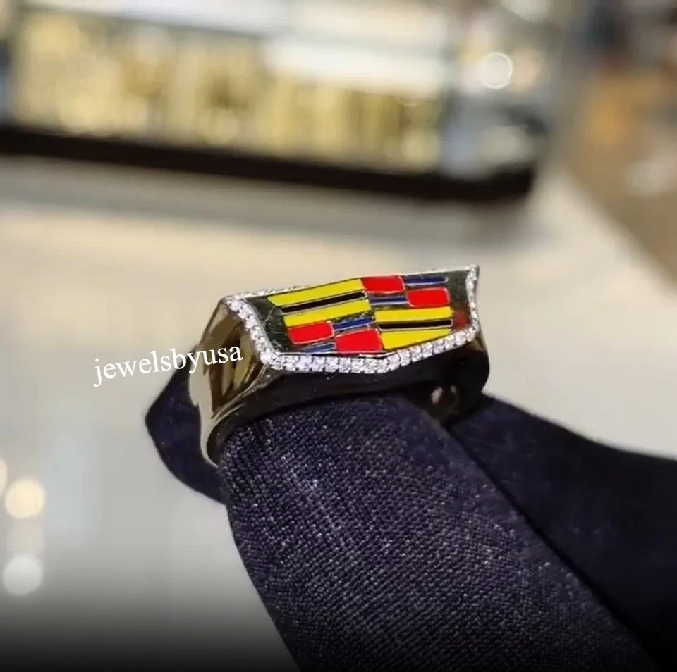 Мужское кольцо из настоящего муассанита с индивидуальной разноцветной эмалью из стерлингового серебра 925 пробы - Изображение 4 из 4
