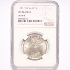 1877 Great Britain (Florin) Two Shilling Die Number NGC MS64