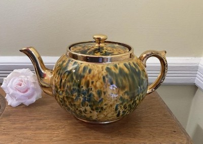 Gibsons Vtg Teapot Art Deco Mottled Yellow Green Blue Gold Gilt Staffordshire
