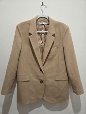 Zara Womens Beige Oversized Two-Button Lined ...