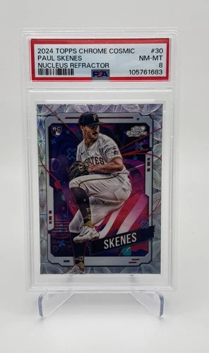 Nucleus Refractor 2024 Topps Cosmic Chrome Paul Skenes Pirates #30 Rookie PSA 8
