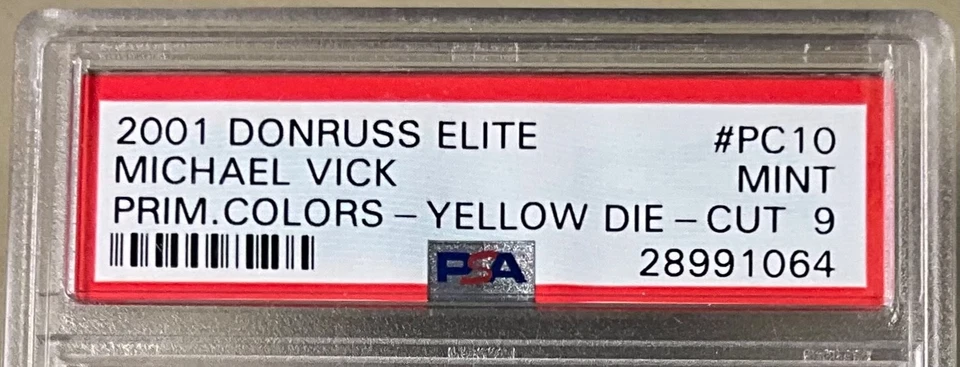 MICHAEL VICK 2001 Donruss ELITE Primary Colors Yellow DieCut Rookie /75 RC PSA 9 - Image 2 of 4
