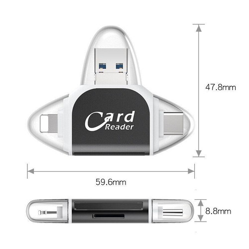 Memory Card Reader Multiport Adapter Multi-Port 4 in1 Universal Card Reader - Afbeelding 2 van 11