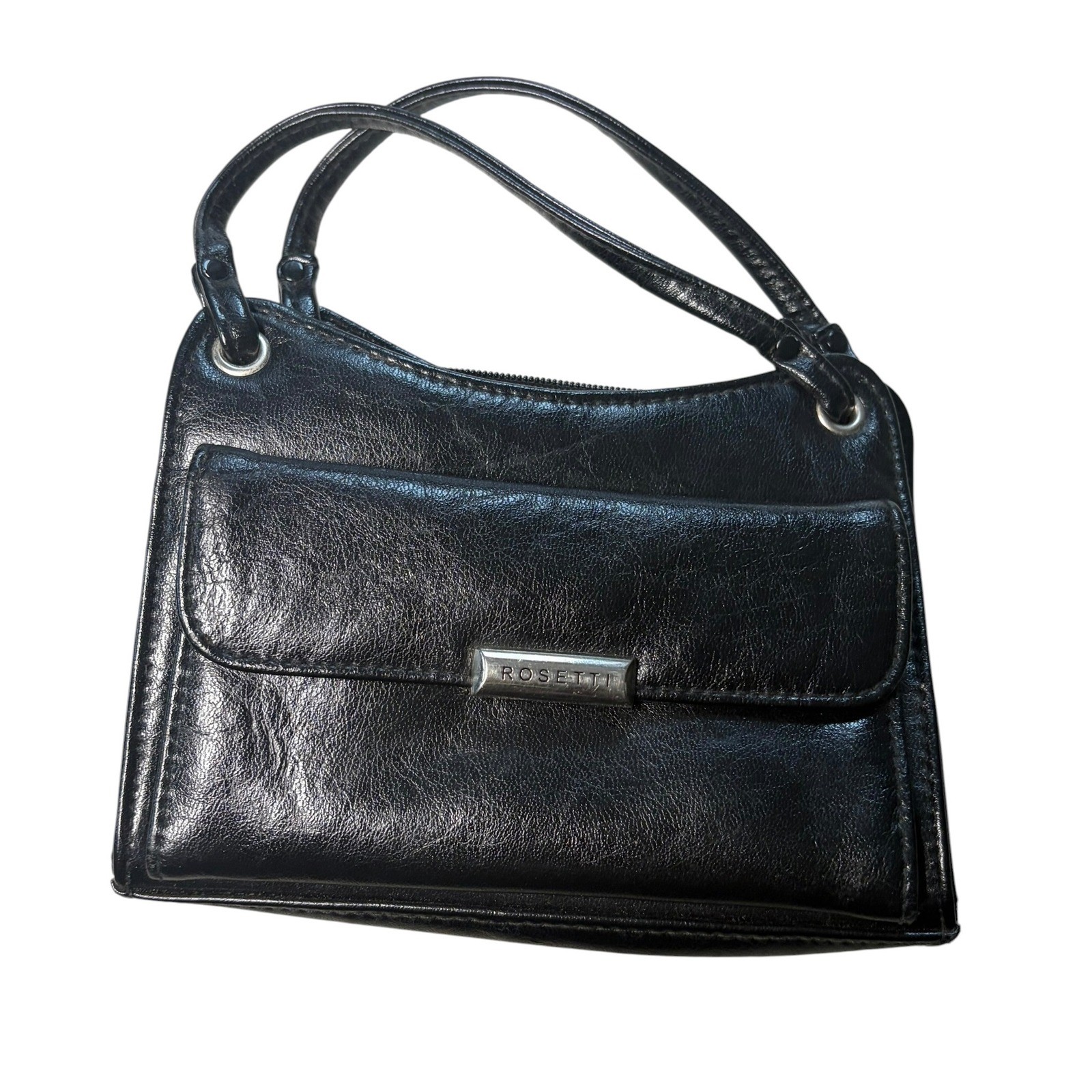 Rosetti Black Faux Leather Small Shoulder Bag Front Pocket Mini Purse