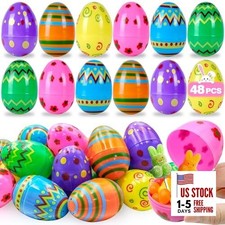 48 PCS 3" Printed Fillable Plastic Easter Eggs - Bright 3    Printed Eggs-48 PCS