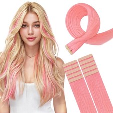 HOTBANANA 14" Peach Pink Remy Human Hair Tape-In Extensions 10pcs 25g