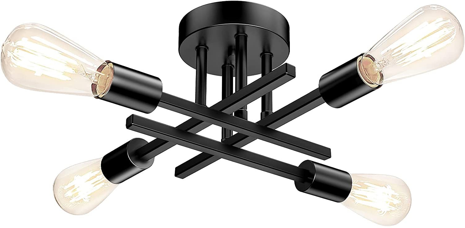 Semi Flush Mount Ceiling Light Fixture Matte Black, Modern Sputnik Close to C...